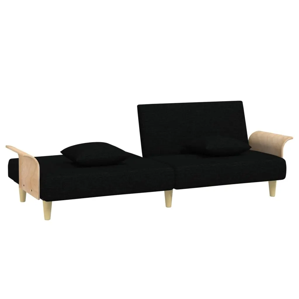 Adjustable Backrest Sofa Bed with Armrests in Black Fabric