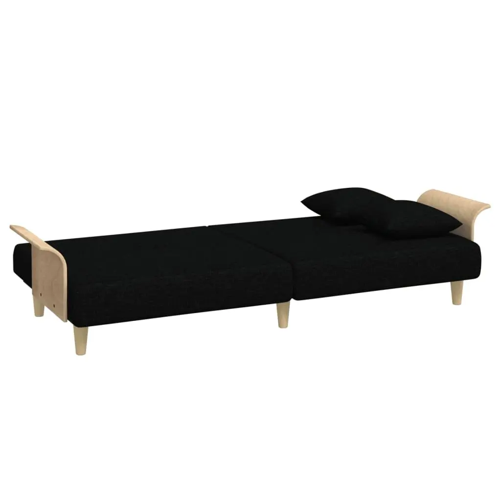 Adjustable Backrest Sofa Bed with Armrests in Black Fabric