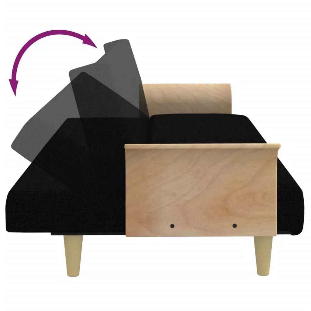 Adjustable Backrest Sofa Bed with Armrests in Black Fabric