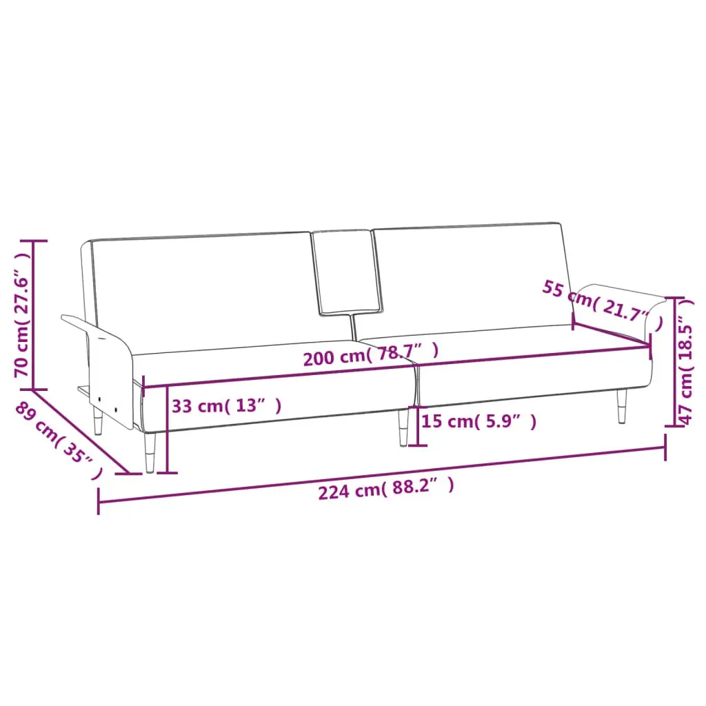 Sofa Bed with Adjustable Backrest and Cup Holders