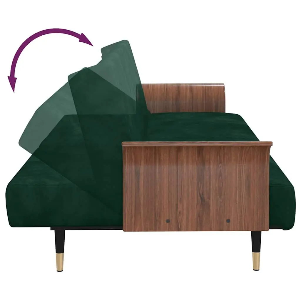 Green Velvet Sofa Bed with Adjustable Backrest and USB