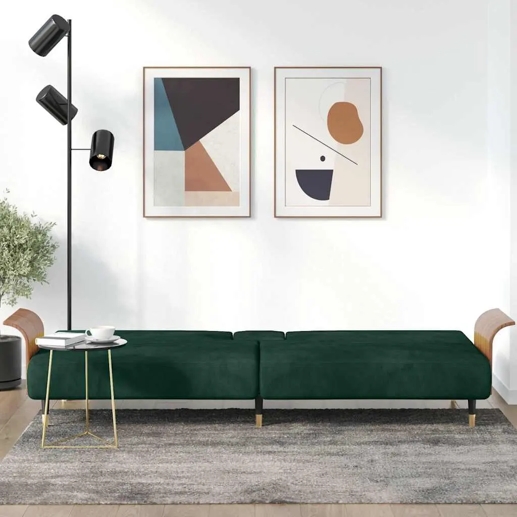 Green Velvet Sofa Bed with Adjustable Backrest and USB