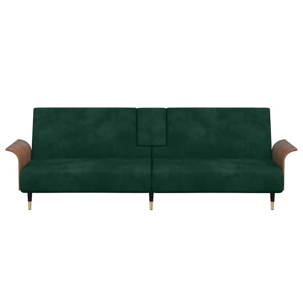 Green Velvet Sofa Bed with Adjustable Backrest and USB