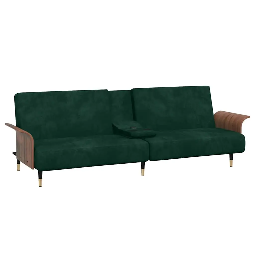 Green Velvet Sofa Bed with Adjustable Backrest and USB