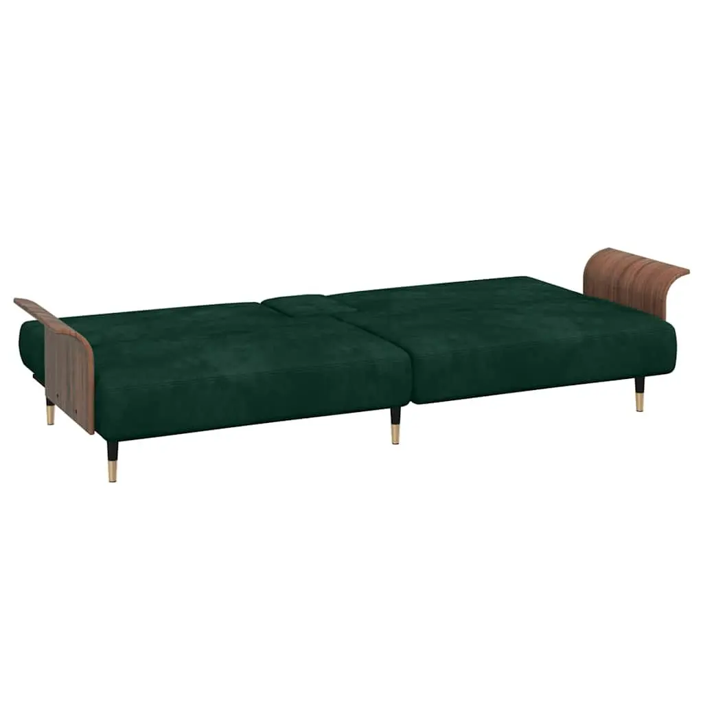 Green Velvet Sofa Bed with Adjustable Backrest and USB