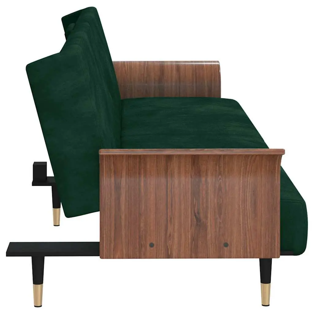 Green Velvet Sofa Bed with Adjustable Backrest and USB