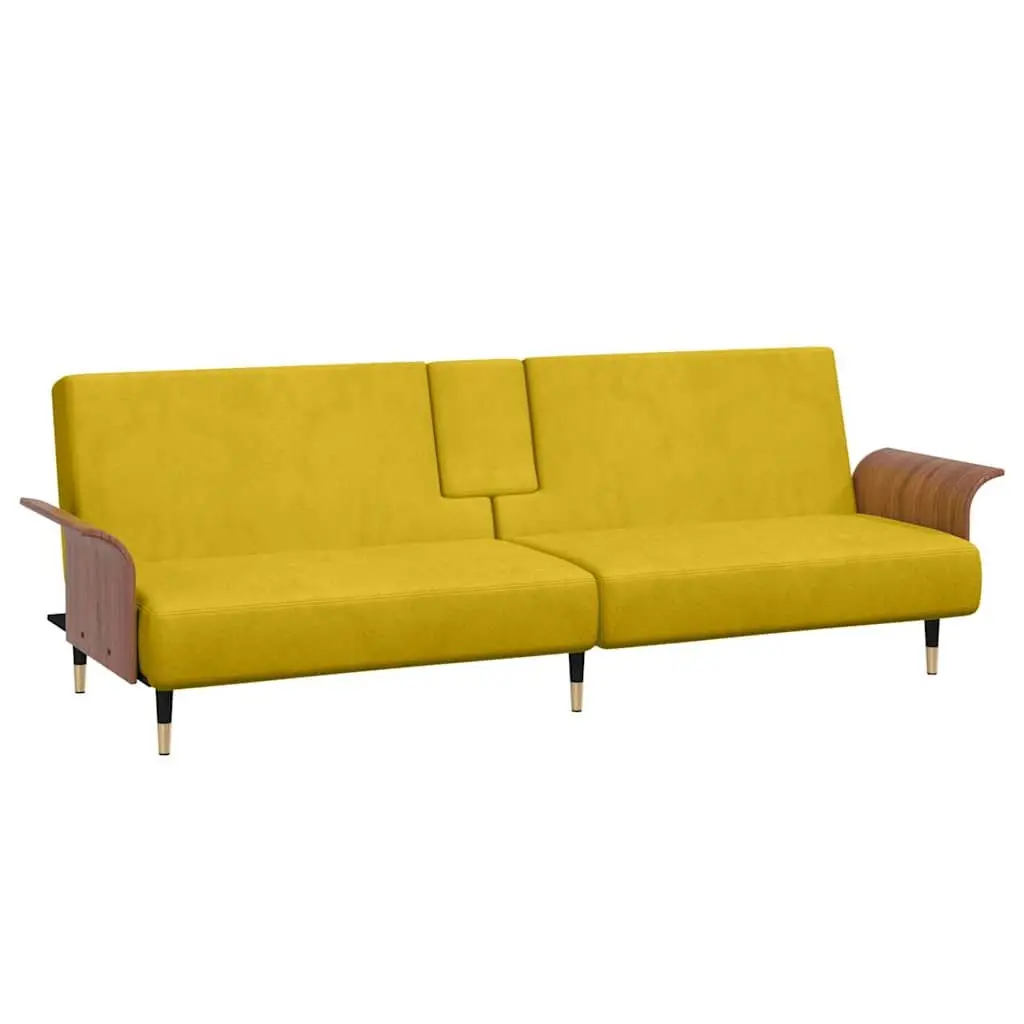 Yellow Velvet Sofa Bed with Adjustable Backrest