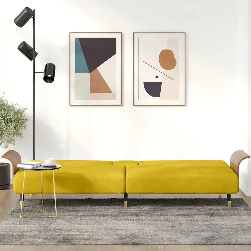 Yellow Velvet Sofa Bed with Adjustable Backrest