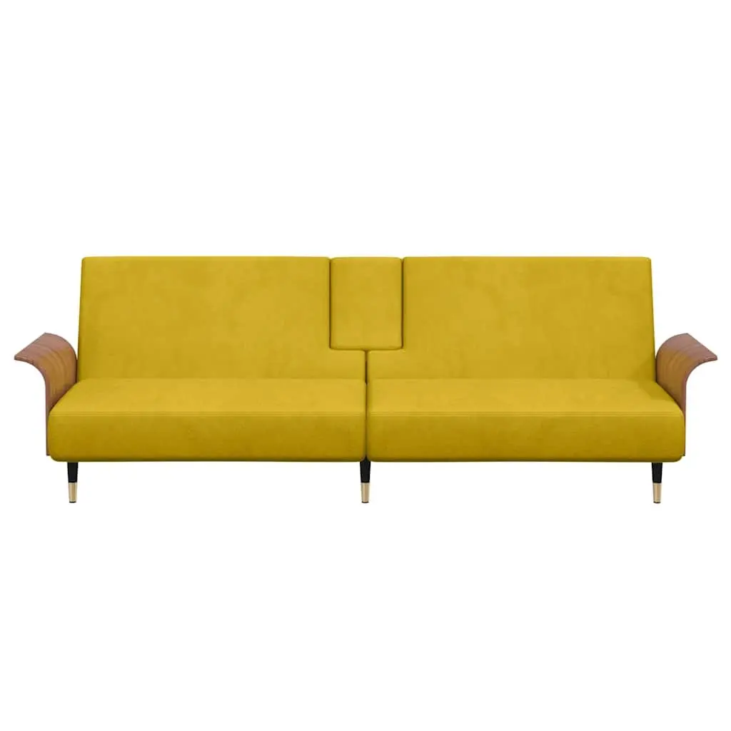 Yellow Velvet Sofa Bed with Adjustable Backrest