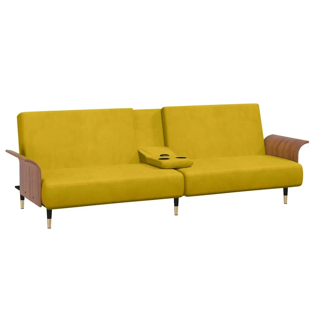 Yellow Velvet Sofa Bed with Adjustable Backrest
