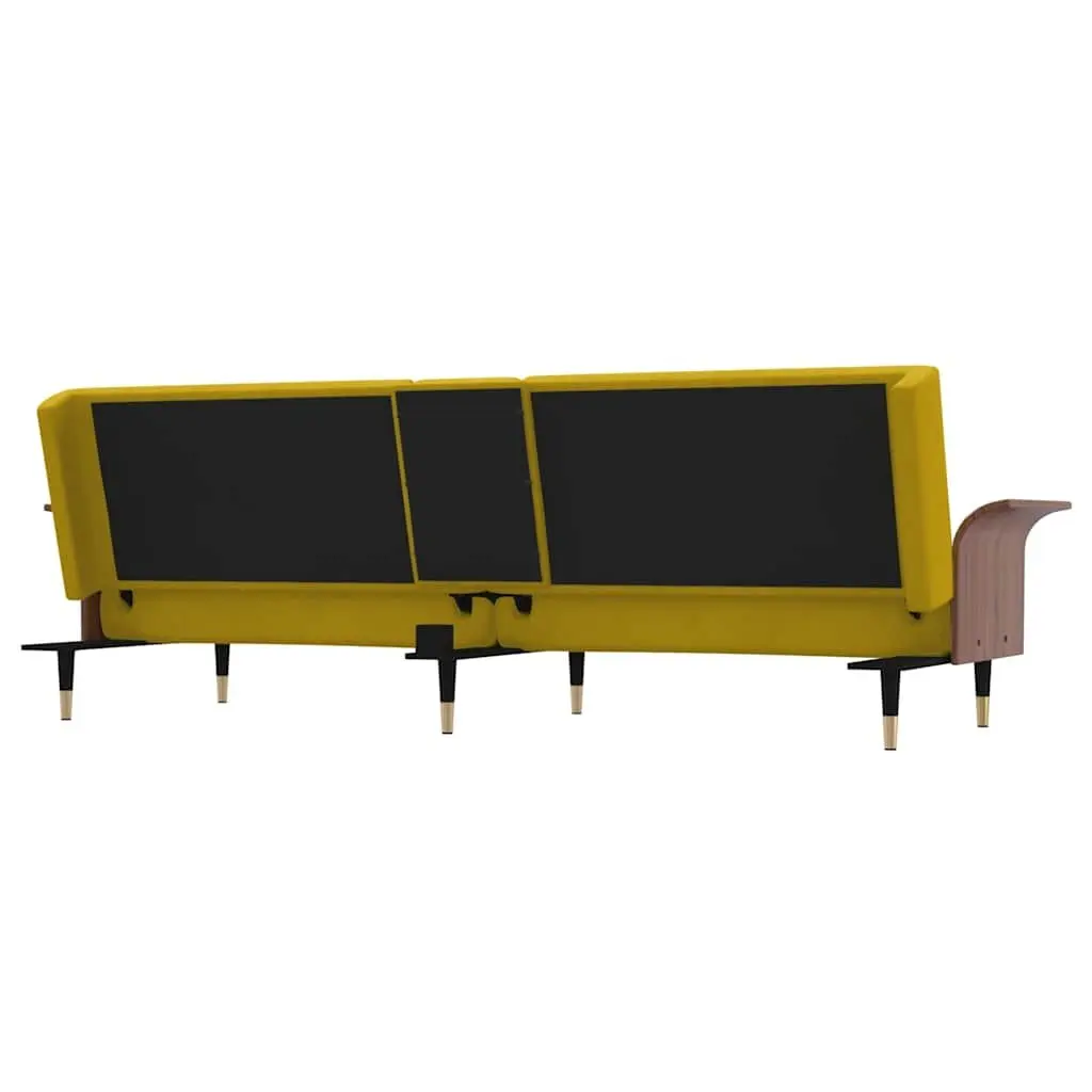 Yellow Velvet Sofa Bed with Adjustable Backrest