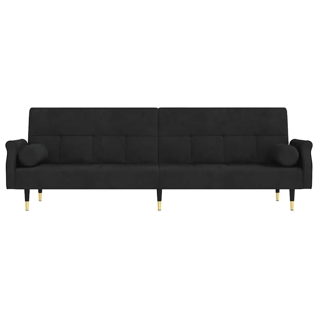 Black Velvet Sofa Bed with Cushions and Adjustable Backrest