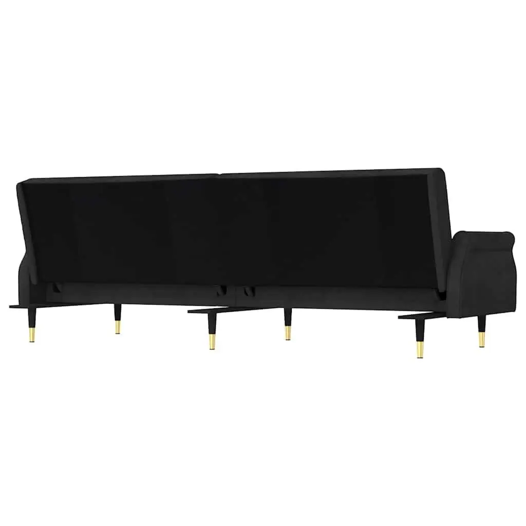 Black Velvet Sofa Bed with Cushions and Adjustable Backrest