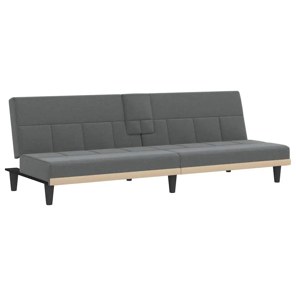 Grey Fabric Sofa Bed with Adjustable Backrest & Cup Holders