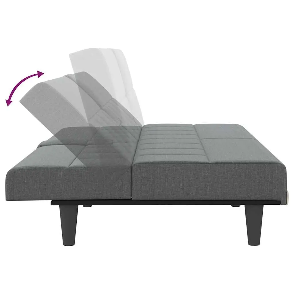 Grey Fabric Sofa Bed with Adjustable Backrest & Cup Holders