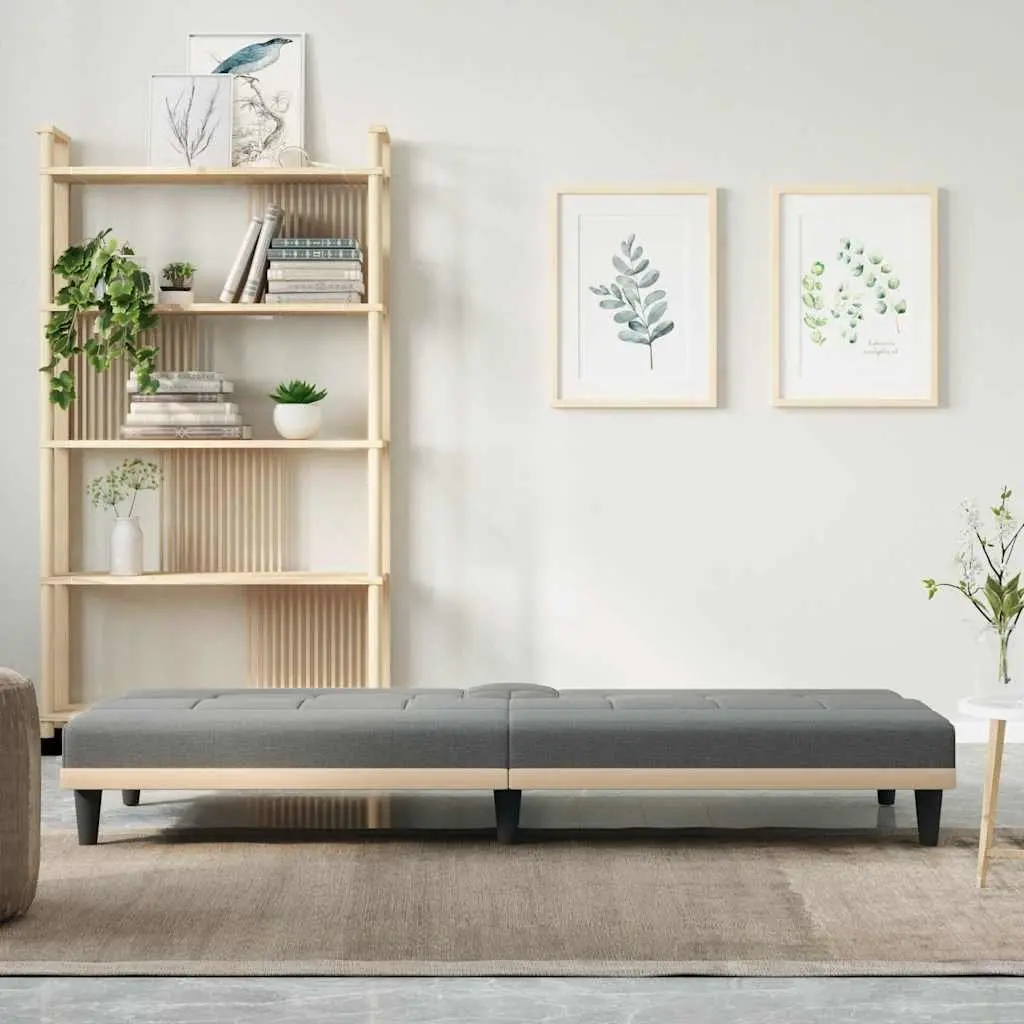 Grey Fabric Sofa Bed with Adjustable Backrest & Cup Holders