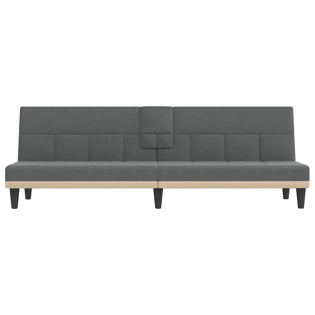 Grey Fabric Sofa Bed with Adjustable Backrest & Cup Holders