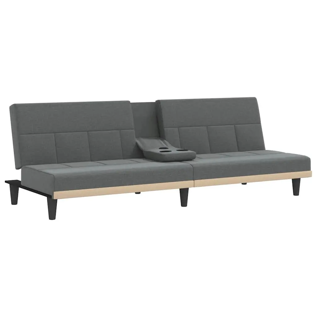 Grey Fabric Sofa Bed with Adjustable Backrest & Cup Holders