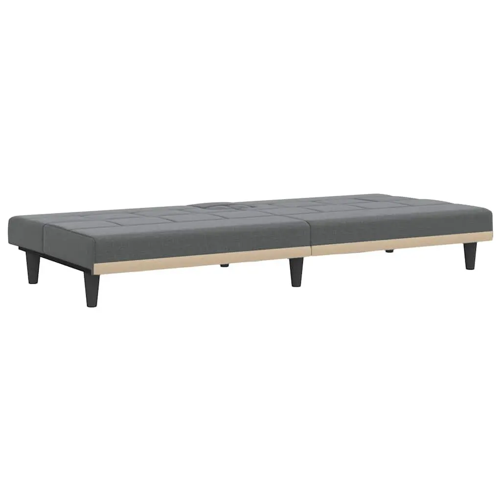 Grey Fabric Sofa Bed with Adjustable Backrest & Cup Holders