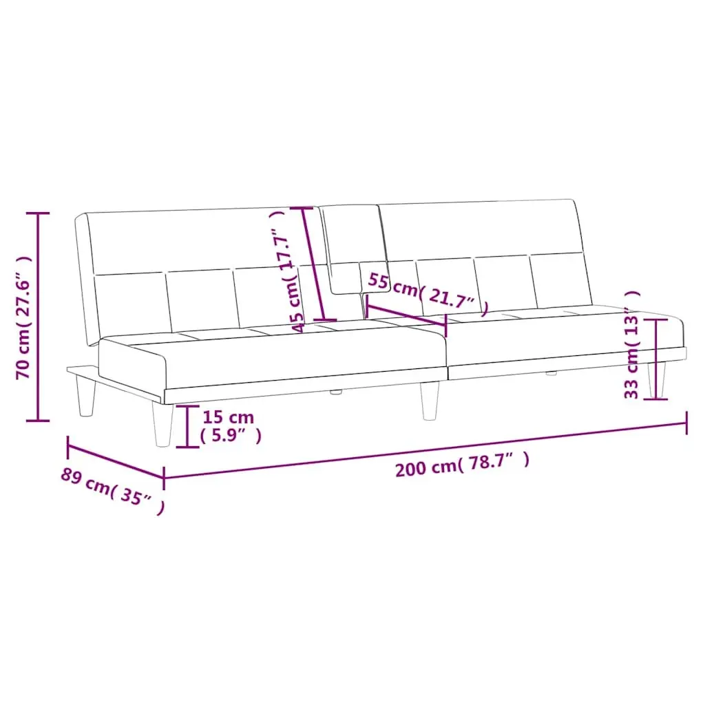 Adjustable Black Fabric Sofa Bed with USB Charging
