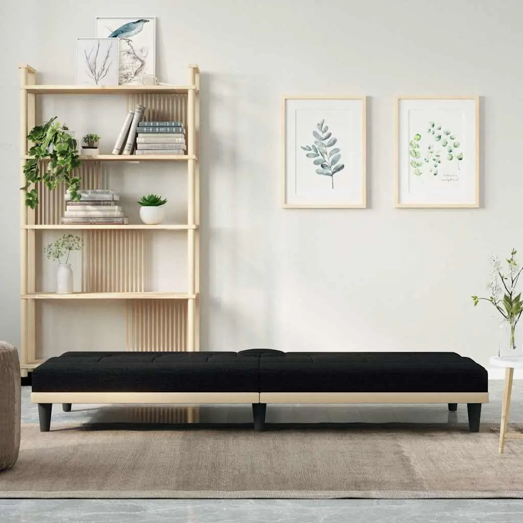 Adjustable Black Fabric Sofa Bed with USB Charging