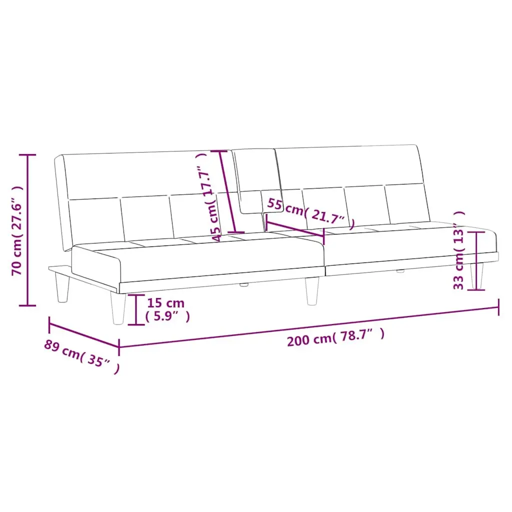 Sofa Bed Fabric Cream Adjustable Backrest Cup Holders