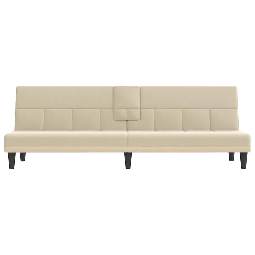 Sofa Bed Fabric Cream Adjustable Backrest Cup Holders