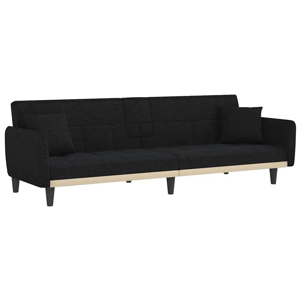 Adjustable Black Fabric Sofa Bed with USB Charging