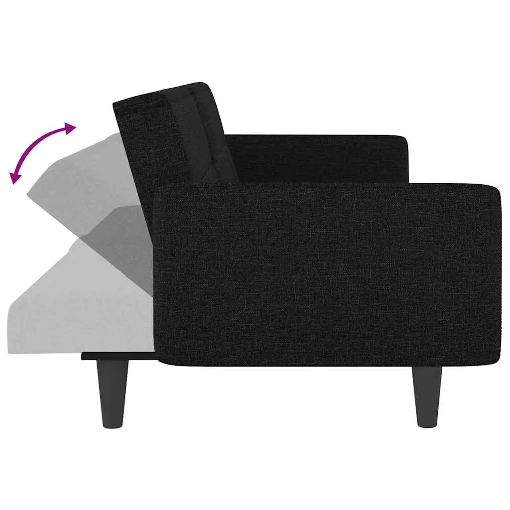 Adjustable Black Fabric Sofa Bed with USB Charging