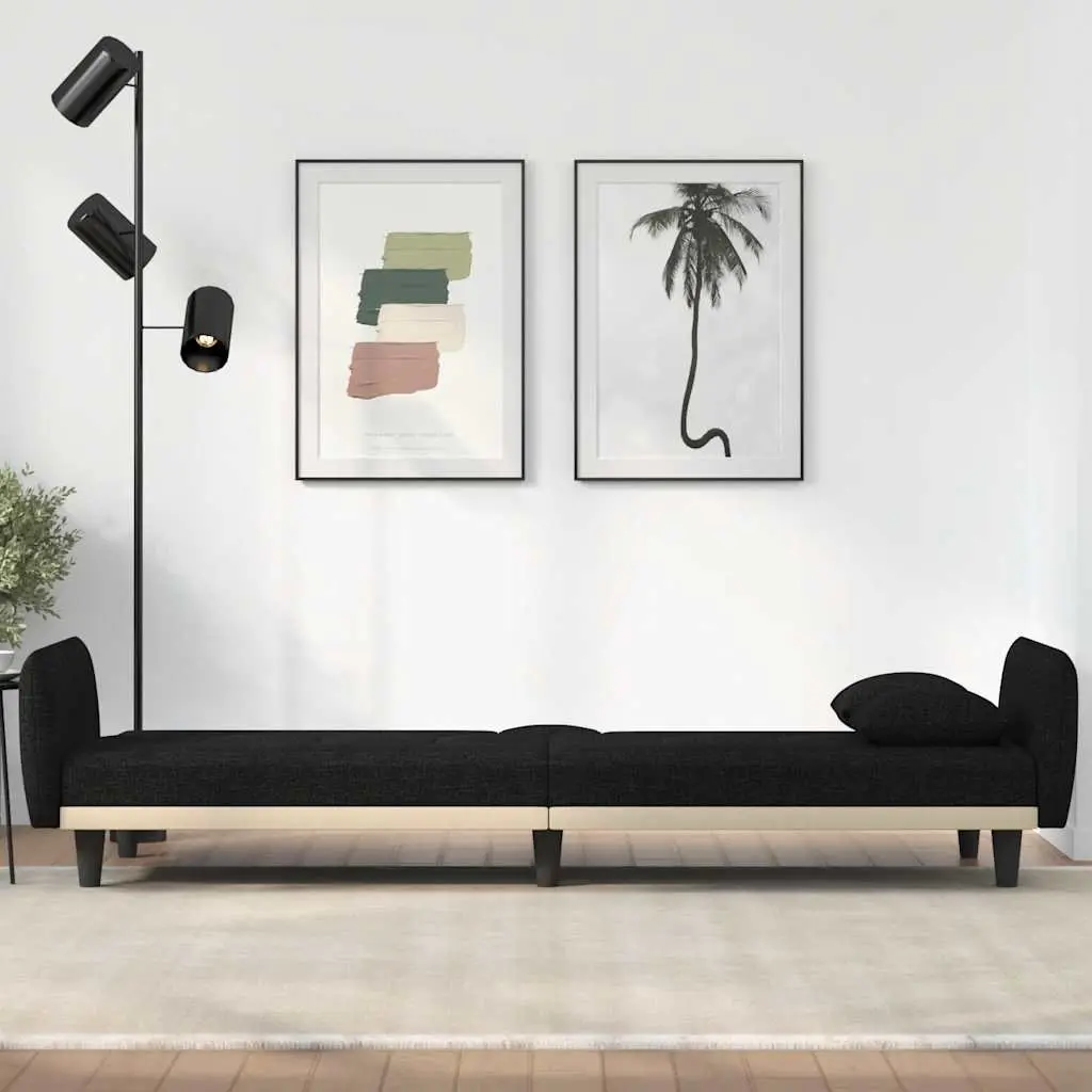 Adjustable Black Fabric Sofa Bed with USB Charging