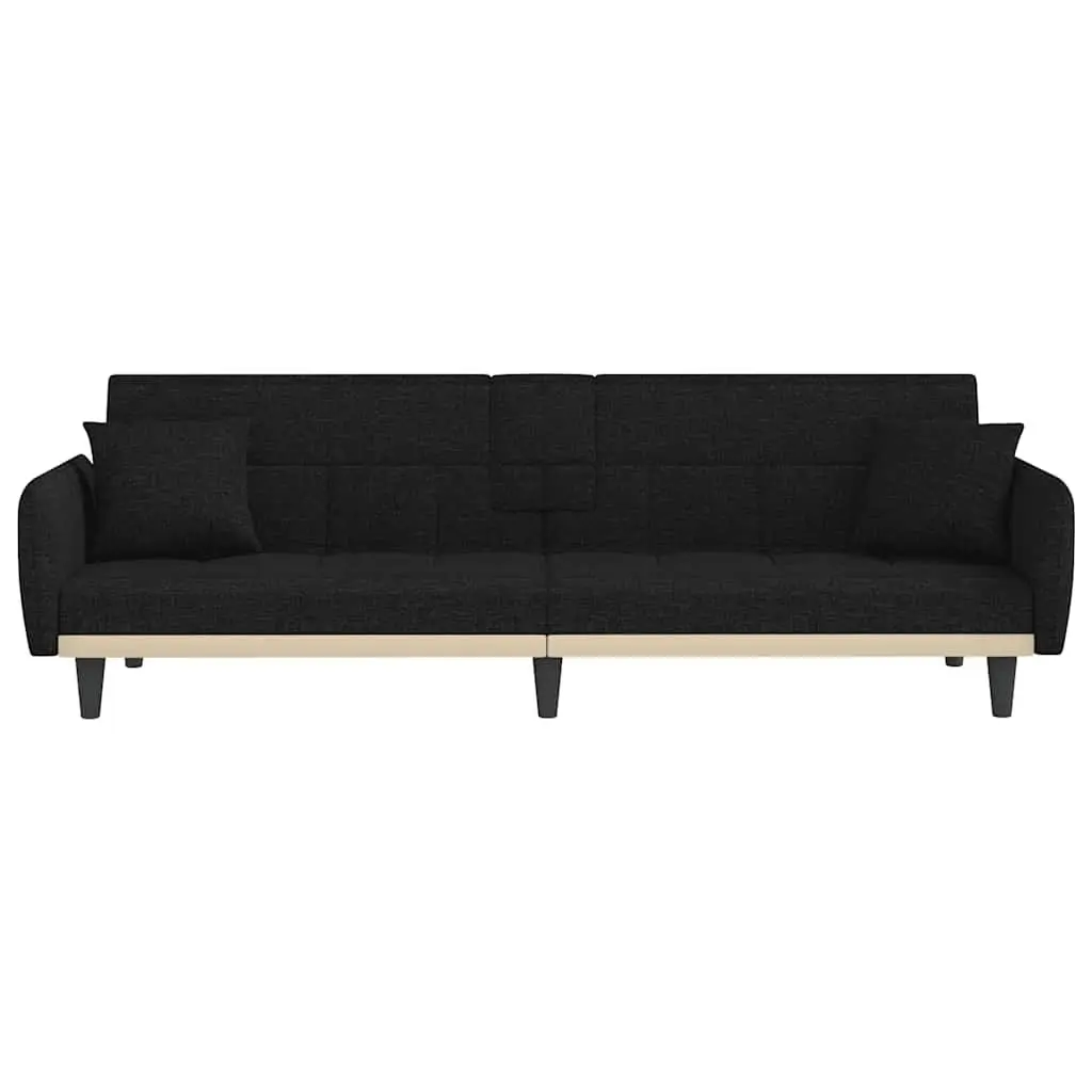 Adjustable Black Fabric Sofa Bed with USB Charging