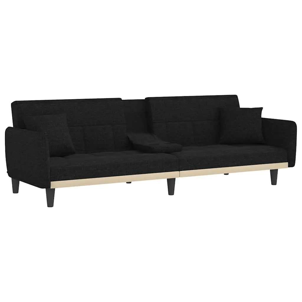 Adjustable Black Fabric Sofa Bed with USB Charging