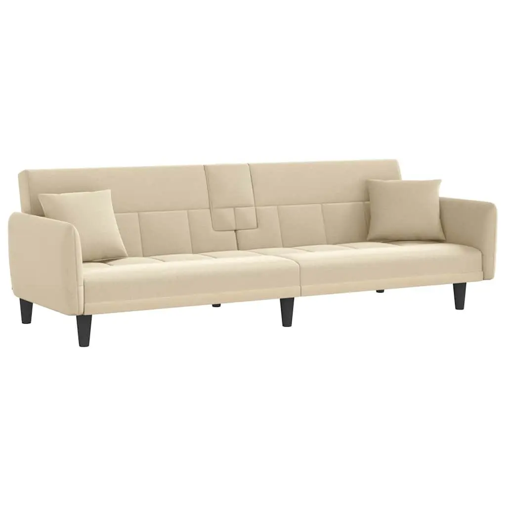 Sofa Bed Cream Fabric Adjustable Backrest Couch
