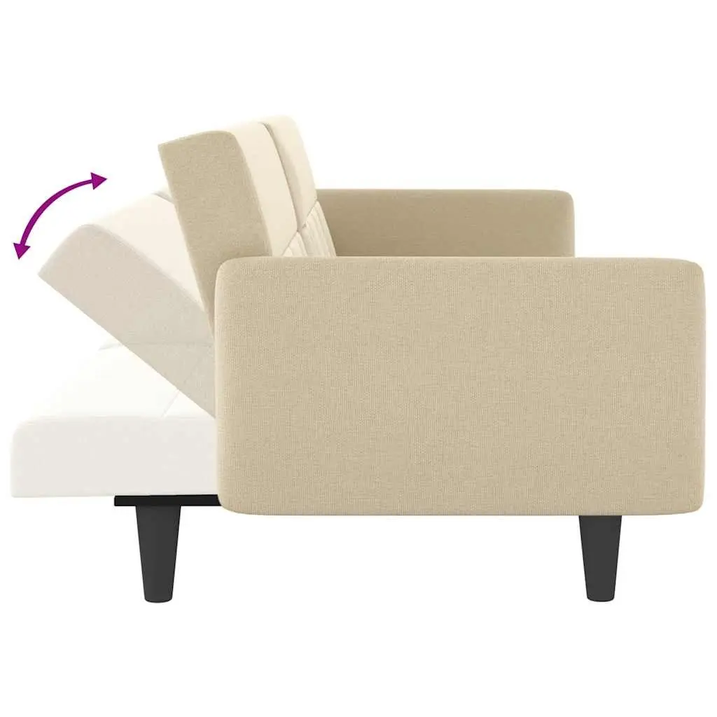 Sofa Bed Cream Fabric Adjustable Backrest Couch