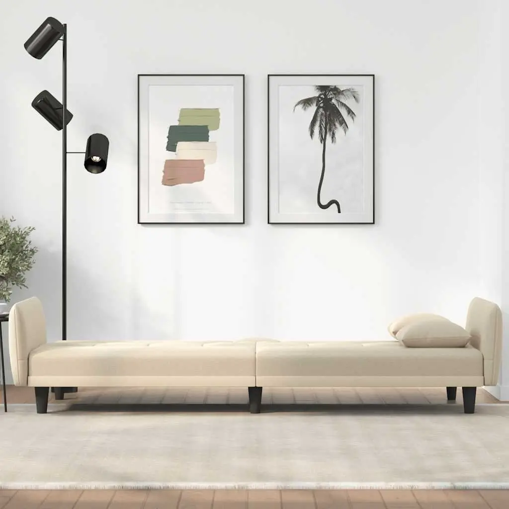Sofa Bed Cream Fabric Adjustable Backrest Couch