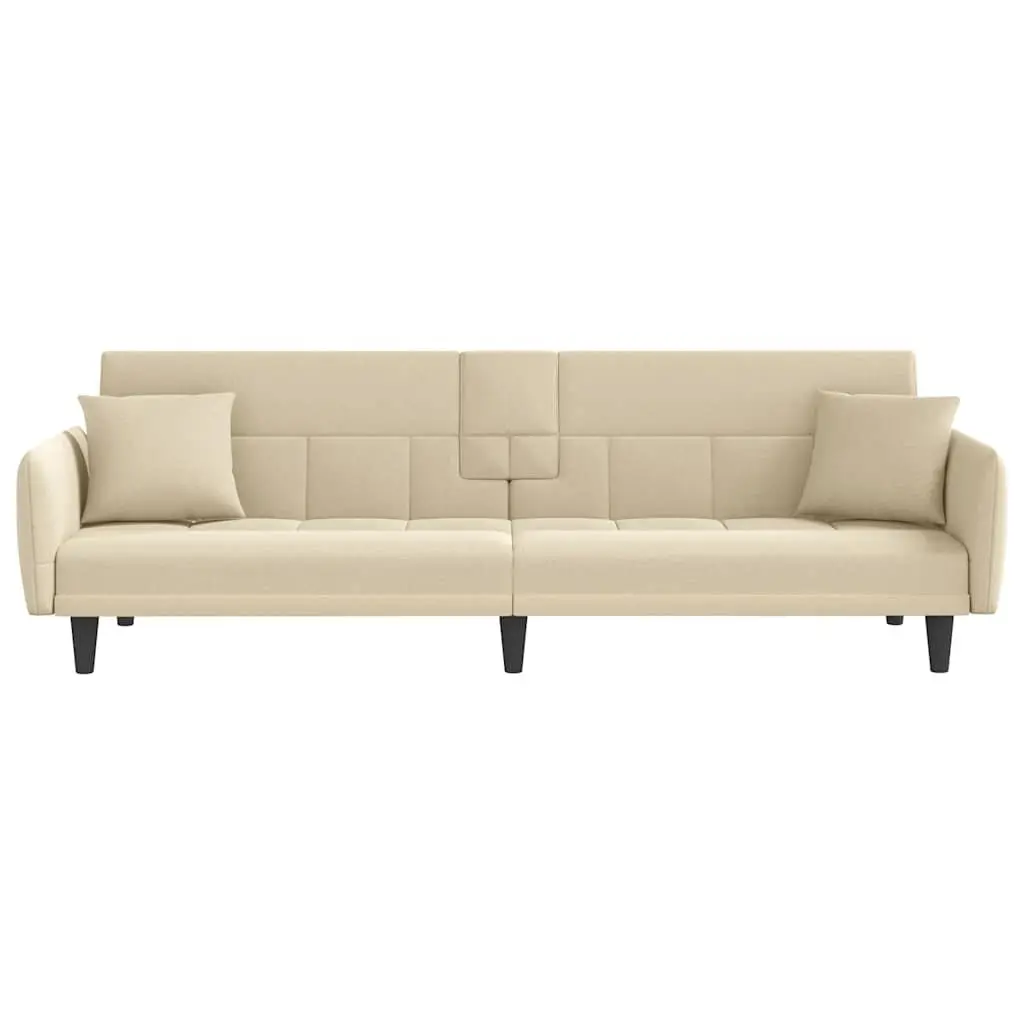 Sofa Bed Cream Fabric Adjustable Backrest Couch