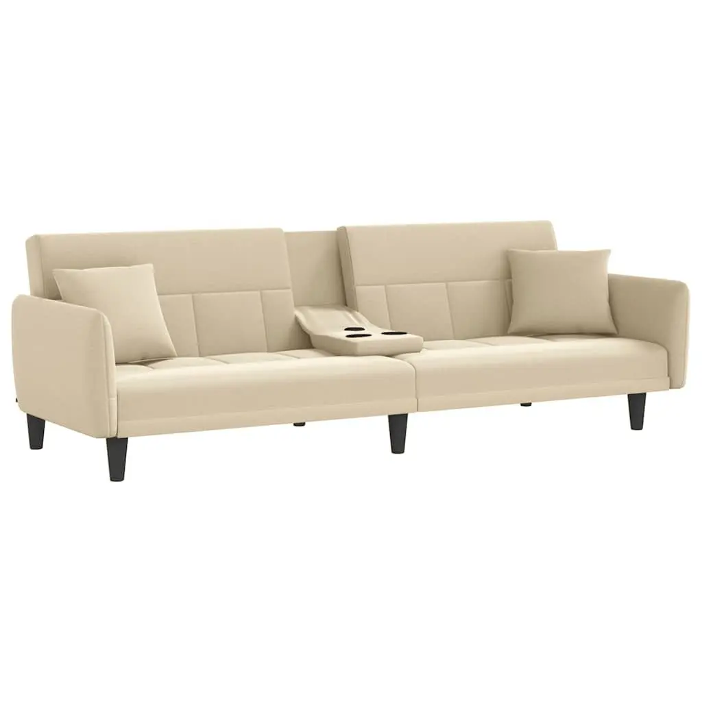 Sofa Bed Cream Fabric Adjustable Backrest Couch