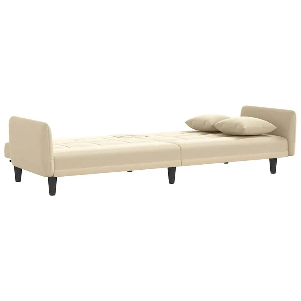 Sofa Bed Cream Fabric Adjustable Backrest Couch
