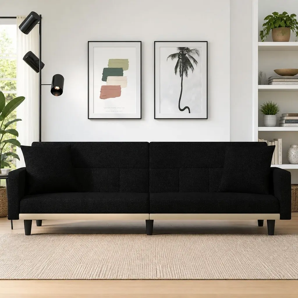 Adjustable Black Fabric Sofa Bed with Strong Frame