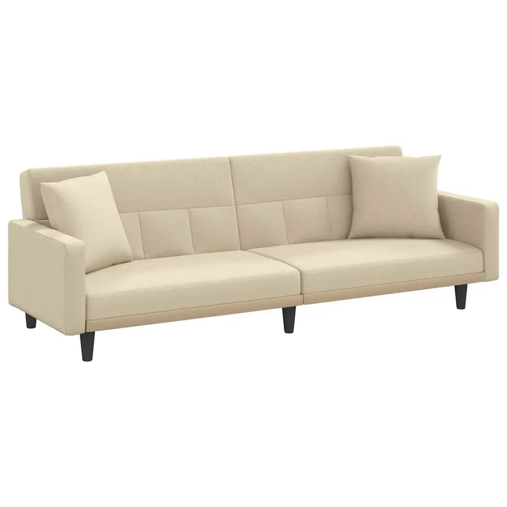 Cream Fabric Sofa Bed with Cushions and Adjustable Backrest