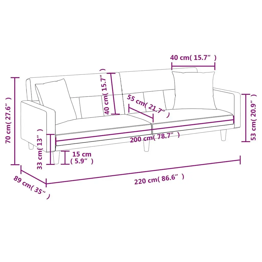 Cream Fabric Sofa Bed with Cushions and Adjustable Backrest