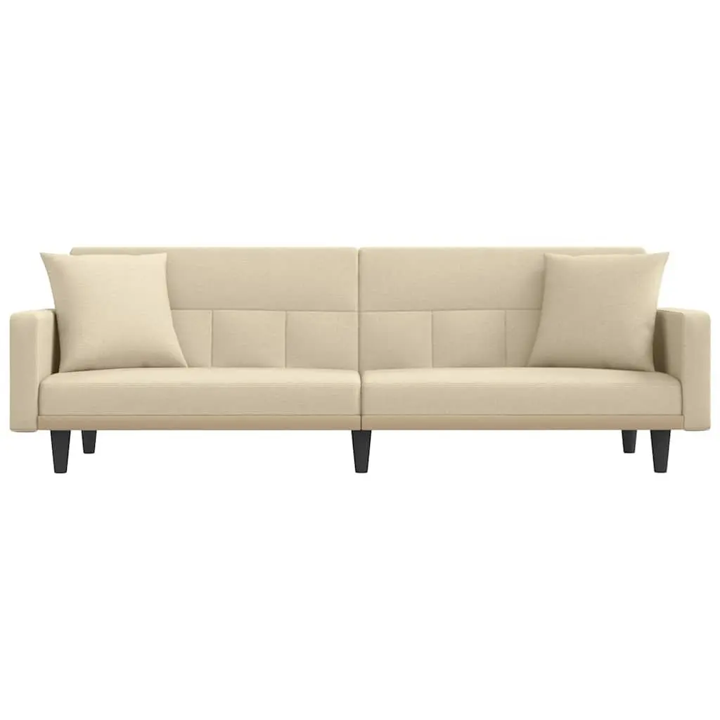 Cream Fabric Sofa Bed with Cushions and Adjustable Backrest