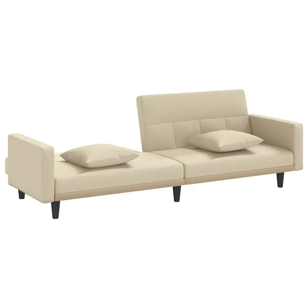 Cream Fabric Sofa Bed with Cushions and Adjustable Backrest