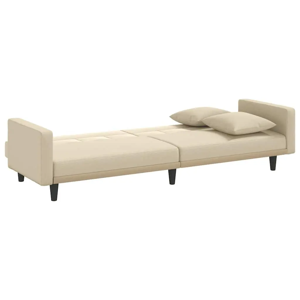 Cream Fabric Sofa Bed with Cushions and Adjustable Backrest