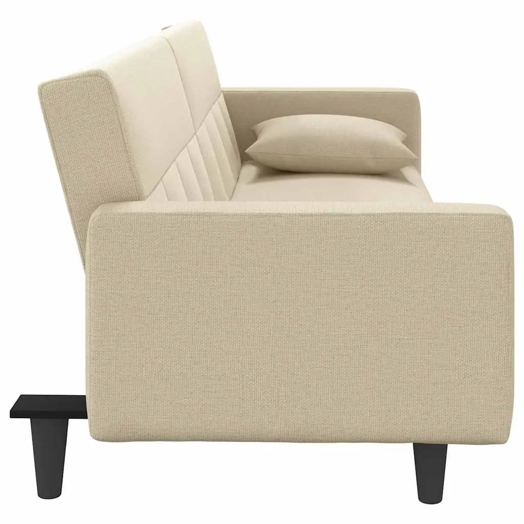 Cream Fabric Sofa Bed with Cushions and Adjustable Backrest