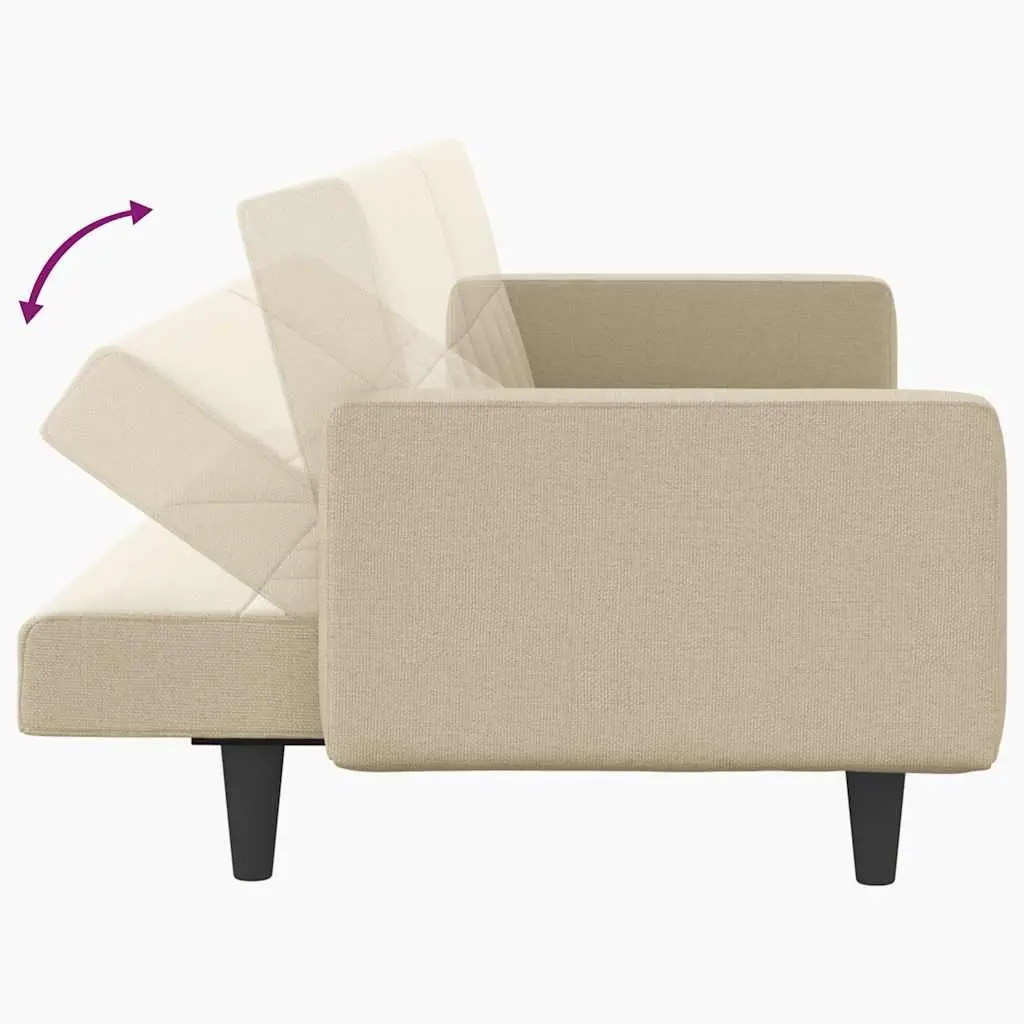 Cream Fabric Sofa Bed with Cushions and Adjustable Backrest
