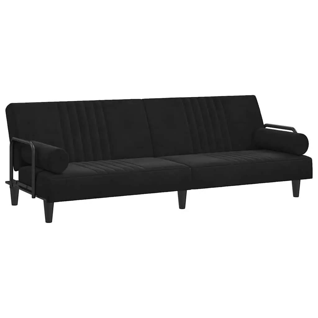 Adjustable Black Velvet Sofa Bed with Armrests