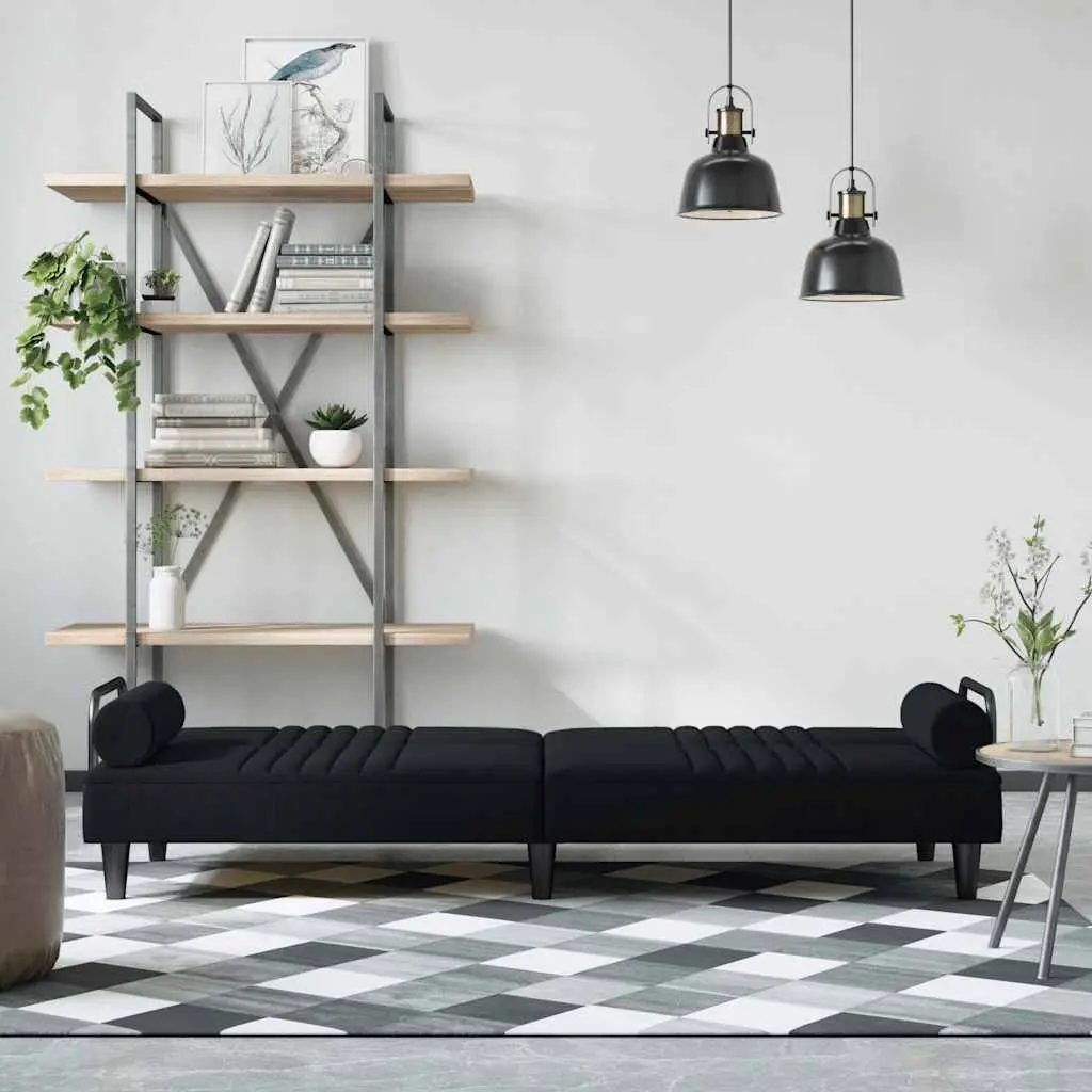 Adjustable Black Velvet Sofa Bed with Armrests