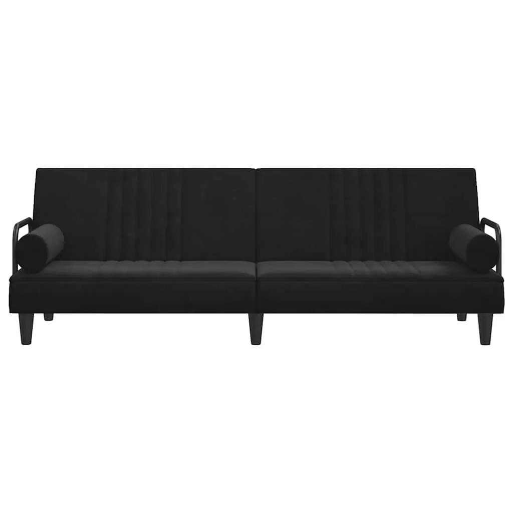Adjustable Black Velvet Sofa Bed with Armrests