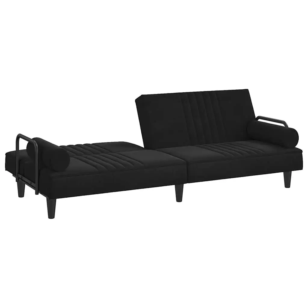 Adjustable Black Velvet Sofa Bed with Armrests